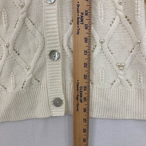 Soft Surroundings Large Preppy Embellished Meryl Cable Cardigan in Ivory Pearl - Picture 6 of 10